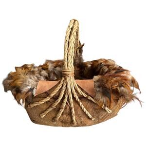 Hand Made Birch Bark Rooster Feather Native American Basket